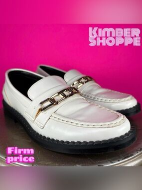 Zara Off White Cream Leather Gold Chain Loafer EU 36 US 6